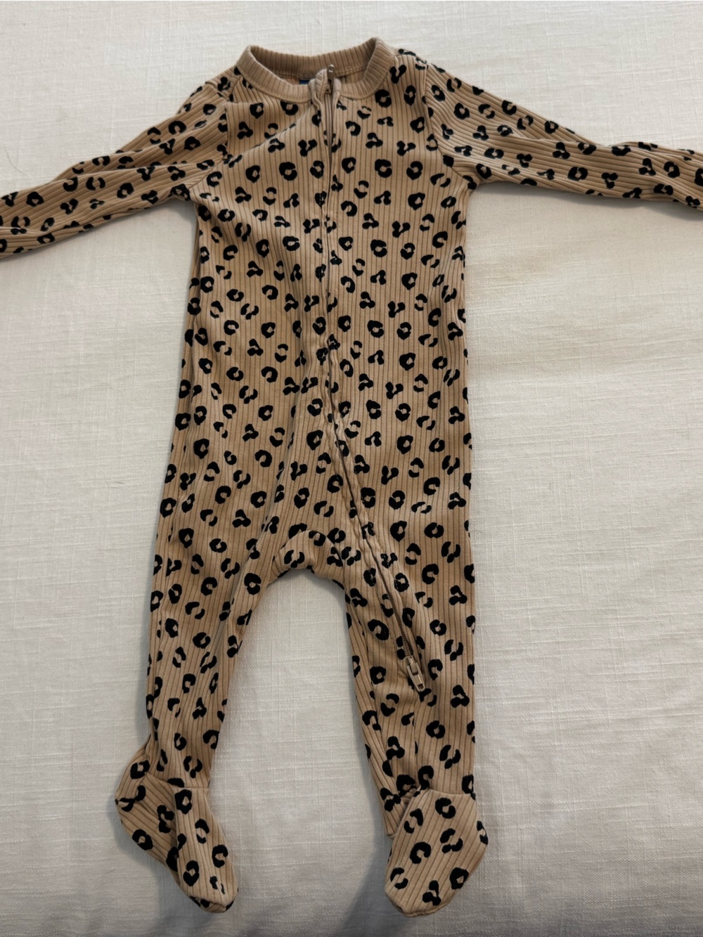 Old Navy Beige Ribbed Leopard-Print Footed One-Piece
